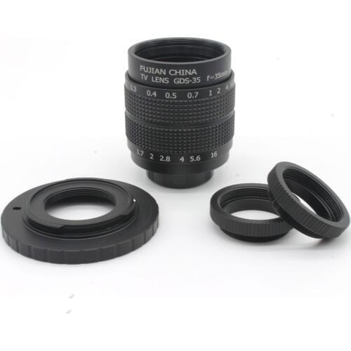 Free shipping Black 35mm f1.7 CCTV Lens + C Mount + 2 Marco Rings for Nikon 1 V1 J1 V2 J2
