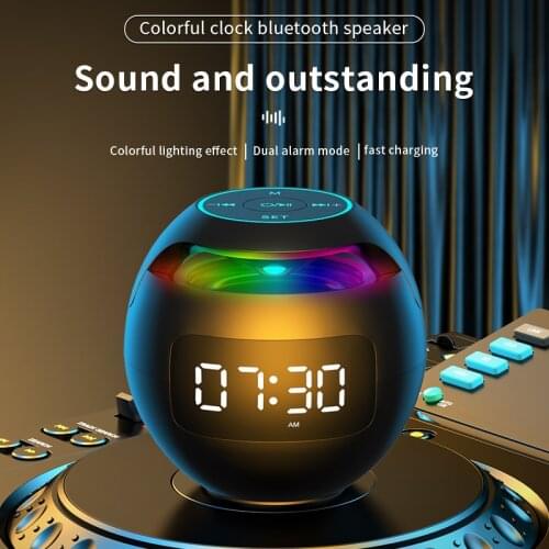 Wireless Bluetooth Speaker Colorful Lights Hifi Loudspeaker with Mini Portable LED Display Alarm Clock TF Card MP3 Music Play