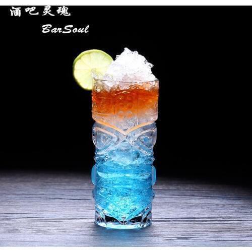 Lead-free Glass TIKI Cocktail Cup Face Wine mug Zombie Cocktail Juice Cup 410ml