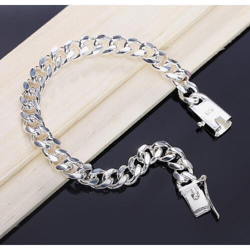 LJ&OMR Promotion sale Silver Fashion Jewelry Luxury Silver Plated Chains Bracelet Mens Bracelet ( Size: 10MM 8inch)