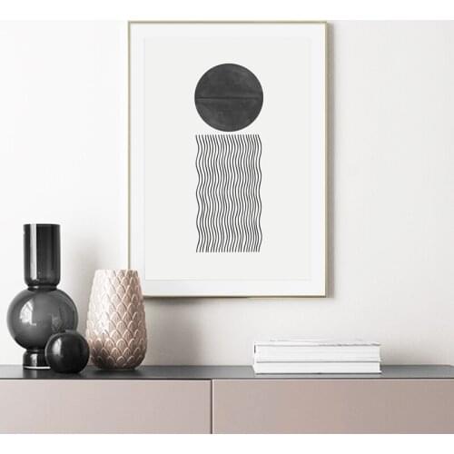 Black and White Circle Geometric Line Art Prints Neutral Wall Art Canvas Poster Scandinavian Painting Picture Living Room Decor