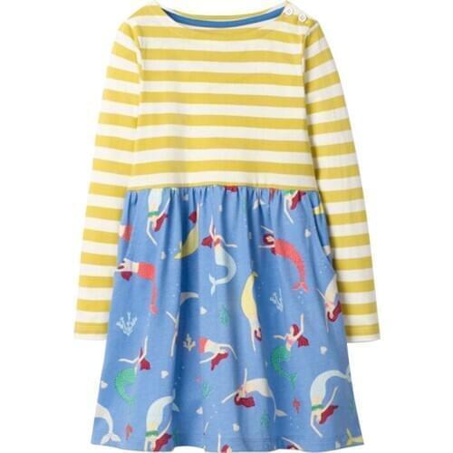 Childrens Stripes in Girls' Dress Mosaic European and American Printed Childrens Wear