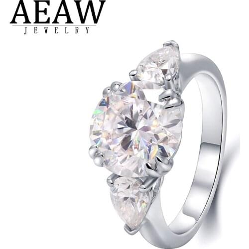 DF Color 3.5Carat 9.5mm Round Excellen Cut Moissanite Engagement Halo Ring for Lady Three Stone Ring Real 14k White Gold