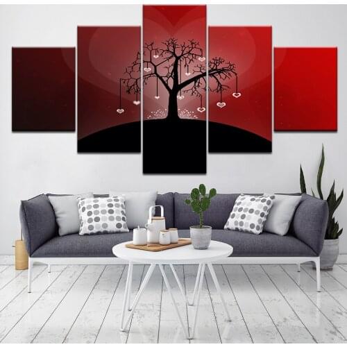 Home Decor HD Print Wall Art Pictures 5 Piece Red Abstract Tree Art Scenery Landscape Canvas Painting Home Decor For Living Room