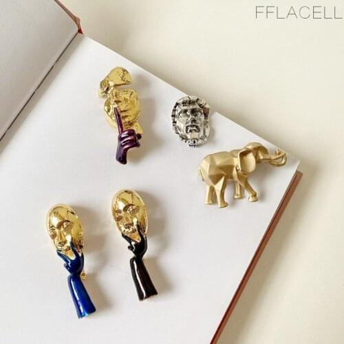 FFLACELL 2020 NEW Korea INS Minimalist Temperament Female Mask Elephant Head Sculpture All-match Shirt Corsage Pin Accessories