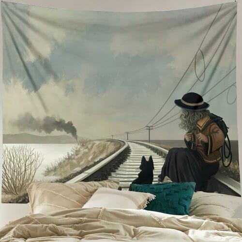 Cat and Girl Pattern Tapestry Background Home Decoration Wall Hanging Boho Room Decor Hanging Cloth Hippie Tapestries