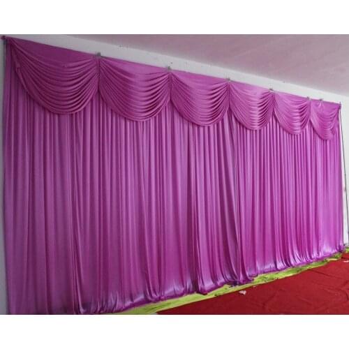Hotsale two layer wedding backdrop curtain with swag backdrop wedding decoration romantic Ice silk stage curtains wholesale