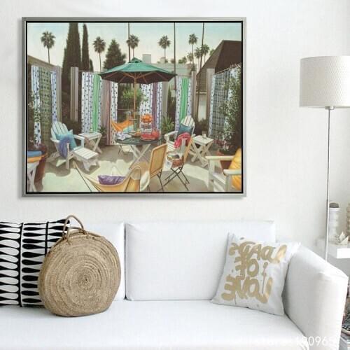 Cotton no frame Medtierranean sea beach chair scenery canvas printings oil painting printed on cotton art decoration picture