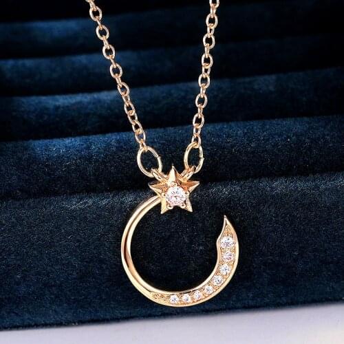YOUHAOCC Creative Design Star and Moon Pendant Copper Gold-plated Ladies Pendant Inlaid Zircon Korean Jewelry Clavicle Chain