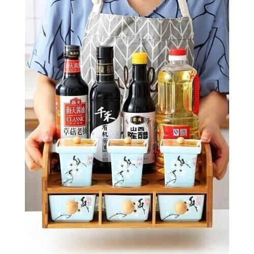 Kitchen Household ceramic seasoning storage rack set glass bottled salt tank jars container juul holder