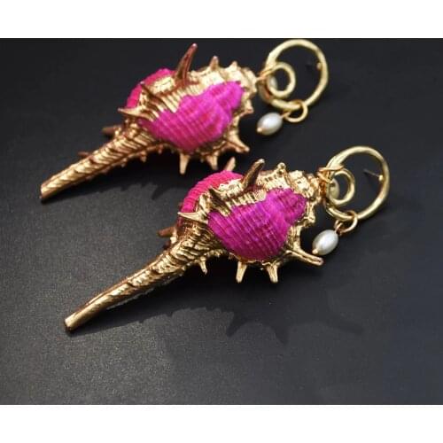 Fashion Vintage Natural Sea Conch Shell Pearl Drop Earrings Gold Long Dangle Summer Beach Maxi orecchini cerchio 2019 Jewelry