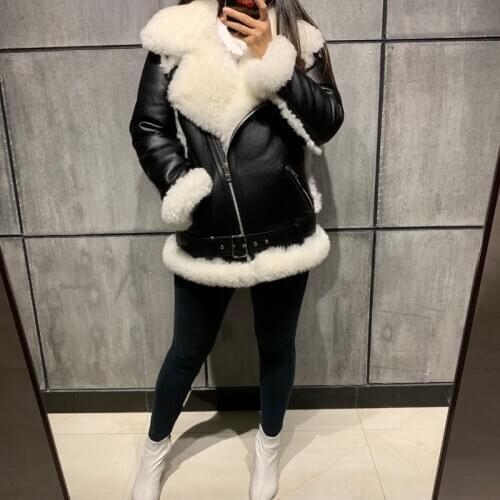 Jacket real shearling ladies women genuine leather coat