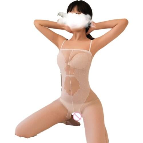 Printed Fabric Crotchless Jumpsuit Sexi Women Sexy Lingerie Transparent Female Bodysuit Erotic Underwear Sex See Through Leotard