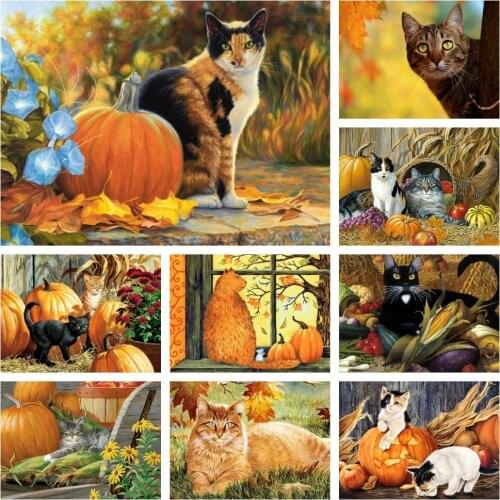MomoArt DIY Diamond Painting Full Square Animal Diamond Embroidery Autumn Cat Mosaic Cross Stitch Handmade Hobby