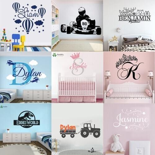 Wall Decals Girls Personalized Name Sticker For Kids Rooms Decor Customer Name Modern Design Nursery Decoration DIY Mural HY9989