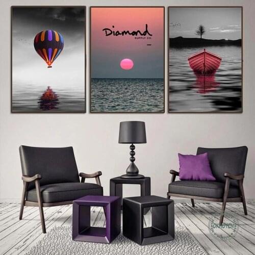 Color Balloon Ocean Sunset Boat Picture Wall Art Nordic Landscape Canvas Painting Living Room Fashion Modern Home Decoration