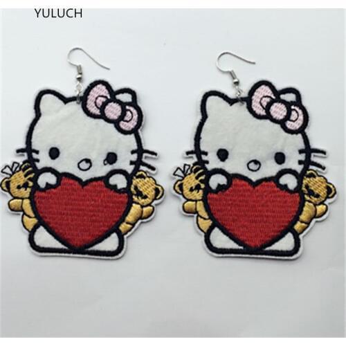 PAIR /LOT new arrival embroidery pearl pendants handmade animal carton cat blue cloth earrings fashion