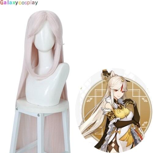 Anime Genshin Impact Ningguang Cosplay Wig Long Gradual Beige Bow Heat Resistant Hair Halloween Party + Free Wig Cap