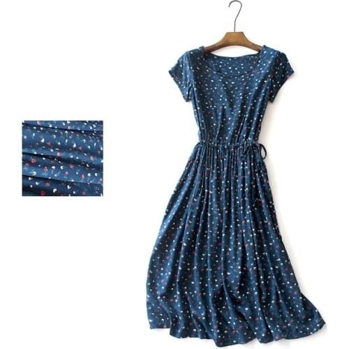 Rustic Floral flowers print o-neck short sleeve drawstring pockets dress mori girl 2018