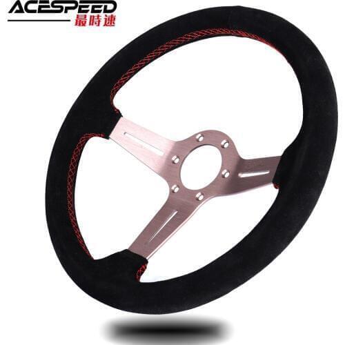 14inch (350mm) Steering Wheel Suede Leather Red Stitched Steering Wheel Light Deep Racing Steering Wheel Aluminum Frame