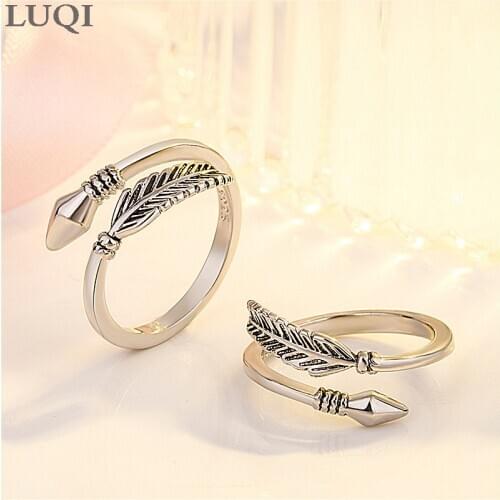 S925 Fashion Personality feather Arrow Old Couple Opening Thai Silver Rings JQL078
