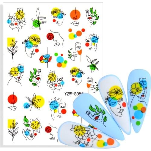 3D Nail Art Stickers Abstract Geometric Animal Panda Leaf Flower Face Nail Decal Manicure Decorations Supplies