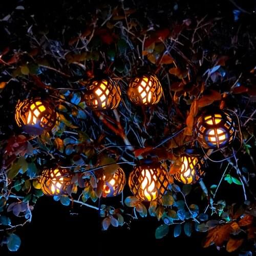 LED Solar String Light Hanging Hollow Flame Ball Fairy Lamps Outdoor WaterproofGarden Yard Art Landscape Lighting Party Decor