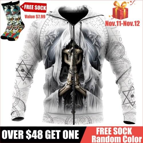 God of death skull viking 3D All Print Plus Hoodie Man Women Harajuku Outwear Zipper Pullover Sweatshirt Casual Unisex Jacket