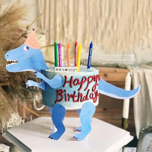 Dinosaur Cake Topper Birthday Party Decorations Kids Boy Cute Dinosaur Tyrannosaurus Baby Birthday Dessert Card Bakery Supplies