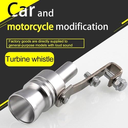 S/M/L/XL Motorbike Car Exhaust Fake Turbo Whistle Pipe Sound Muffler Blow Off Valve Universal Simulator Whistler Silver