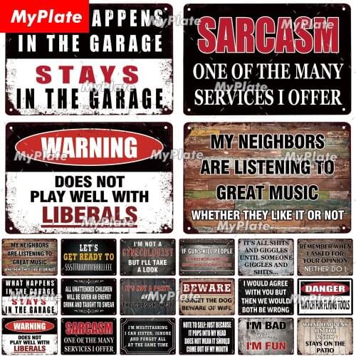 [MyPlate] Vintage Warning Text Slogan Metal Sign Tin Sign Wall Word Decor For Bar Plaque Pub Club Home Poster Wall Decor Poster