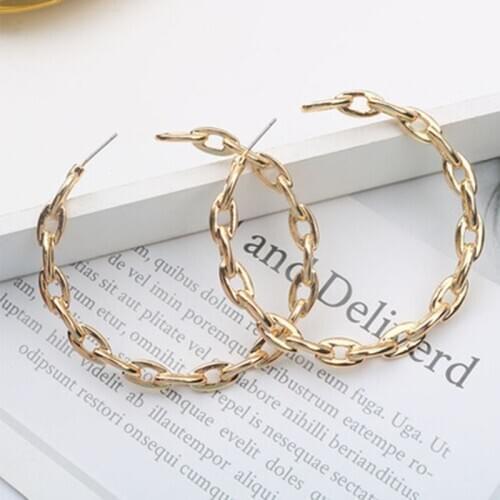 New Vintage Circle Alloy Hoop Earrings Pearl Round Geometric Chain C Shape Creative Accessory Boucle D'oreille Femme