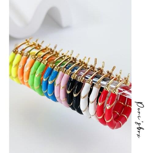 PerisBox Cute Sweet Candy Color Circle Hoop Earring For Women Multicolor Enamel Surround Brass Hoop Earrings Summer Jewelry