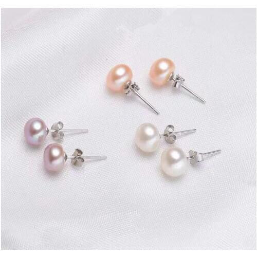 2020 Fashion Natural Freshwater Pearl Round Bead Stud Earrings For Women 925 Sterling Silver Jewelry Oorbellen eh1126