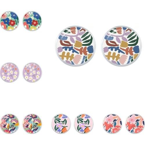 Dropship Abstract Flowers Inspired Stud Earrings Glass Dome Cabochon Flower Floral Earring For Women Girls Gift Jewelry