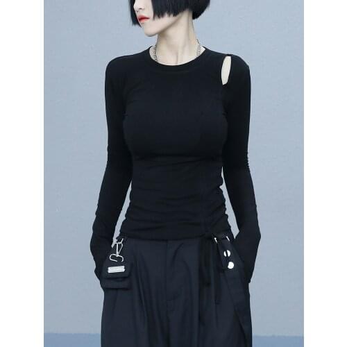 2021 autumn new modal Street crew neck regular long sleeve slim fit drawstring black womens top bottoming