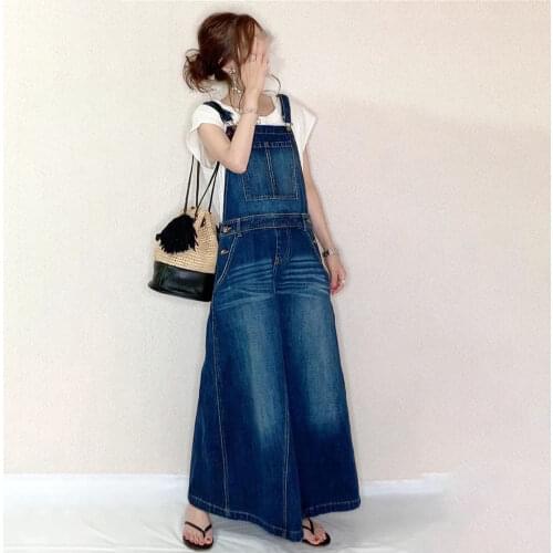 2021 Long Denim Dress Women New Korean Fashion Strap Square Collar A Line Blue Slim Ankle-length Dress Ladies Casual Vestidos