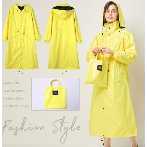 Zhouxiaoxi 2021 Long Raincoat Women Yellow Waterproof Windproof Hooded Light Hiking Rain Coat Ponchos Jacket Cloak Raingear