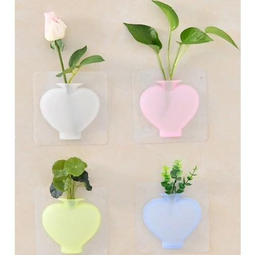 1Pcs Silicone Sticky Vase, Creative Non-marking Sticky Wall Flower Pot, Plant Vase Family, Office Decoration Container