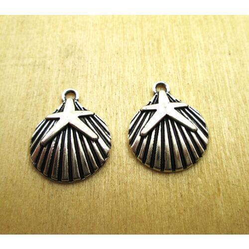 15pcs-- 18x22mmStarfish Charms Ocean Shell Charm pendants DIY necklace/ bracelets charms antique silver tone