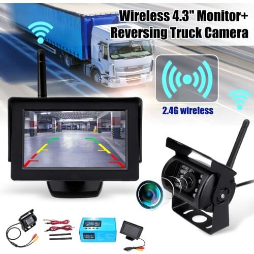 2.4G Wireless Car Rear View Backup Camera System Night Vision Vehicle Camera with 4.3 Inch Monitor for 12-24V Truck Trailer