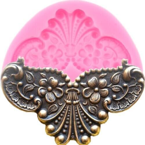 3D Mirror Image Medallion Frame Silicone Molds Baroque Relief Flower Fondant Cake Decorating Tools Jewelry Candy Chocolate Mould