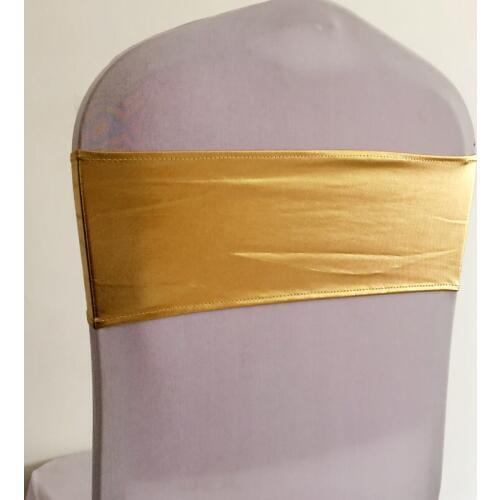 100pcs Elastic Chair Sash Bow Metallic Gold Spandex Lycra Chair Band Tie Without Buckle For Hotel Banquet Wedding Decoration