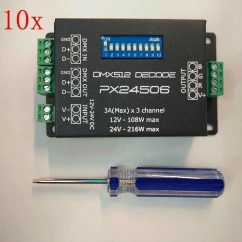 FREE DHL 10pcs/lot DMX512 Decoder controller for LED RGB strip DC 12V/24V 3*3A