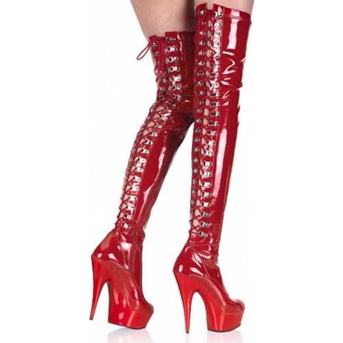 BONJOMARISA Luxury Brand High Heels Over The Knee Boots Lace Up Party Dress Club Sexy Platform Boots Women Design Shoes Woman