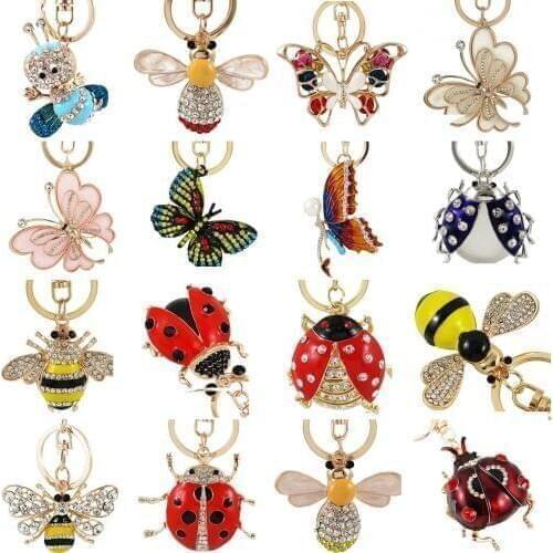 Enamel Alloy Jungle Animal Key Chain butterfly Bee Key Ring for Women Bag Handbag Charm Jewelry Keychain Car Key Holder