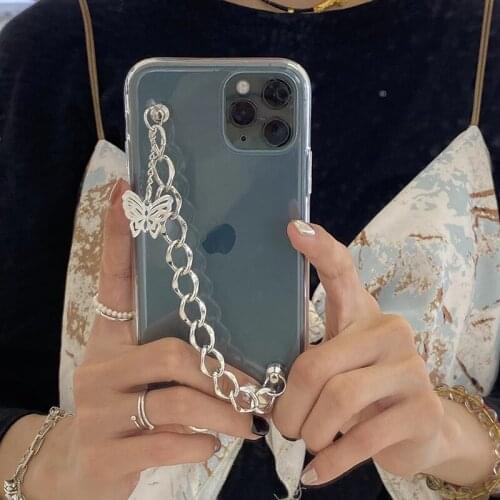 Butterfly Chain Phone Case For iphone 11 12 Pro Mini 6 7 8 plus X XR XS Max SE 2020 Soft Fashion Bracelet Clear Protective Cover