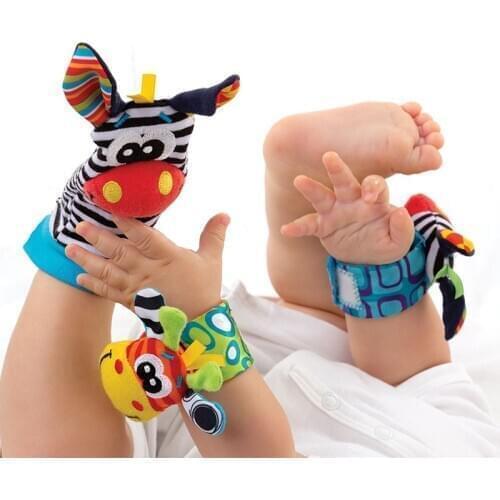Baby Rattles Soft Plush Toys 2 Piece Foot Wrist Rattle Set Cartoon Newborn Development Educational Toys For Children Gift