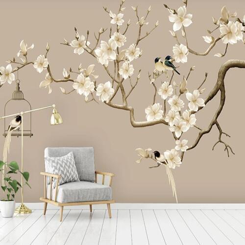 Photo Wallpaper Chinese Style Hand-painted Flower And Bird Figure Magnolia Flower Murals Living Room Study Home Decor Wallpapers
