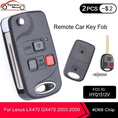 KEYECU Replacement Flip Remote Key Fob 4D68 for Lexus LX470 GX470 2003 2004 2005 2006 2007 2008 2009 HYQ1512V P/N: 89070-60801